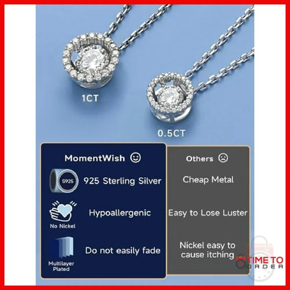 1 Carat Moissanite Floating Necklace 925 Sterling Silver Pendant Gift
